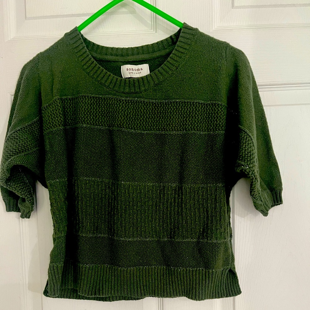 Cute green crew neck, 3/4 sleeves crop sweater. Sonoma Life & Style
